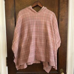 Tahari Mauve Ivory and Taupe Window Pane Plaid Poncho Syle Hooded Pullover Swtr